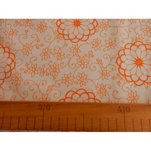 Dekorační bavlněná látka s kytičkami 1475361/11 oranžová