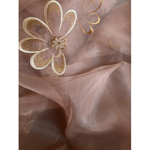 Hnědá vyšívaná organza SANDRA