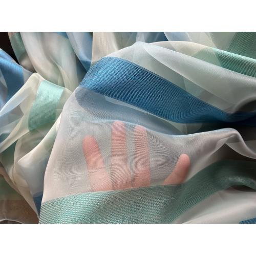 Modro-tyrkysový voálový závěs metráž Pruhy