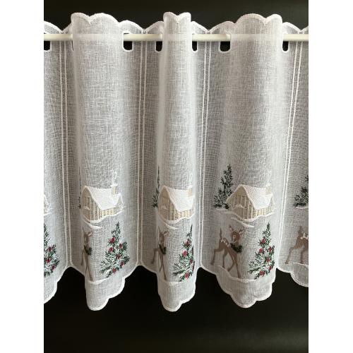 Vánoční vitrážová záclona 40cm chaloupka a koloušci