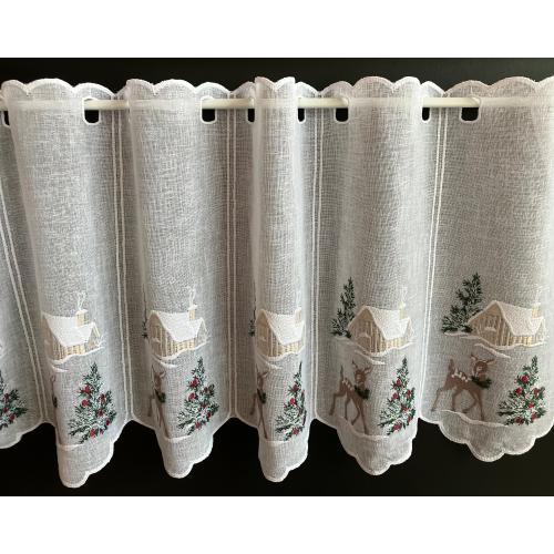Vánoční vitrážová záclona 60cm chaloupka a koloušci