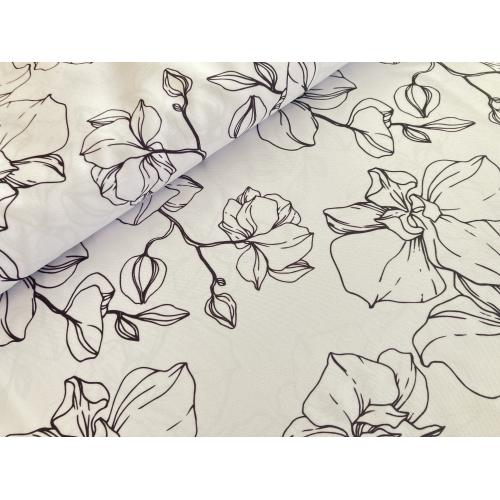 Závěsová dekorační látka černo-bílé KVĚTY