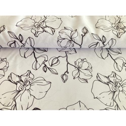 Závěsová dekorační látka černo-bílé KVĚTY