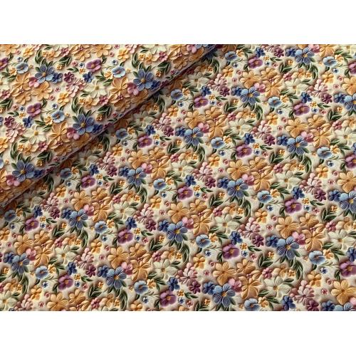 Bavlněná dekorační látka 3D tisk Kytičky