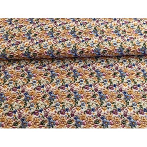 Bavlněná dekorační látka 3D tisk Kytičky