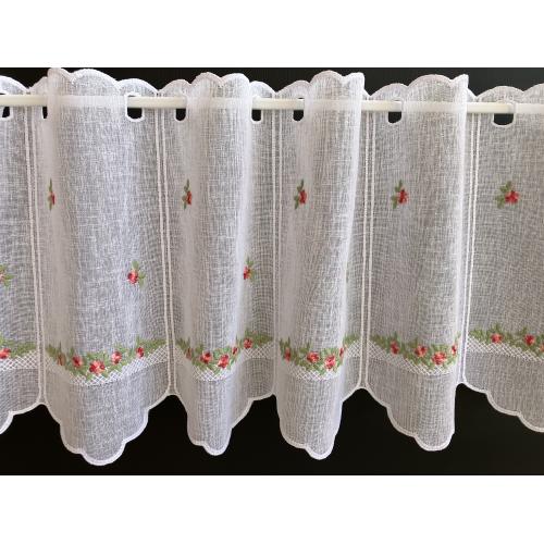 Bílá krátká vitrážová záclona 35cm s vyšívanou drobnou kytičkou