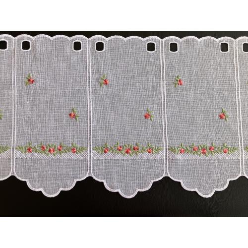 Bílá krátká vitrážová záclona 35cm s vyšívanou drobnou kytičkou