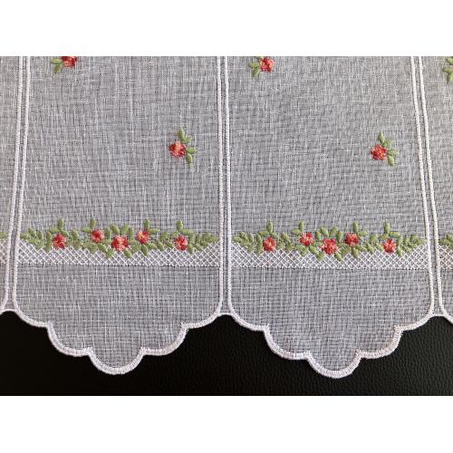 Bílá krátká vitrážová záclona 35cm s vyšívanou drobnou kytičkou