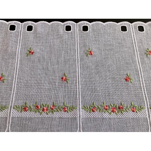 Bílá krátká vitrážová záclona 35cm s vyšívanou drobnou kytičkou