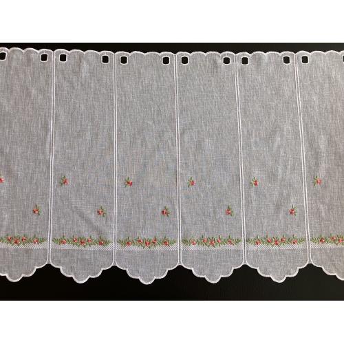 Bílá krátká vitrážová záclona 60cm s vyšívanou drobnou kytičkou